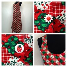 Vintage Dress size M L Christmas Holly Print Red Green Whimsical Buttons... - £27.87 GBP