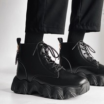 Autumn Winter Leather Men&#39;s Boots Platform Fashion Back Zipper Ankle Boots Man H - £74.62 GBP
