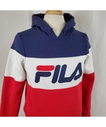 FILA Hoodie Sweatshirt Medium Pullover Spell Out Colorblock Sewn Logo Co... - £20.10 GBP