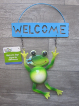 Garden Collection Adorable Metal Frog W/Blue Butterfly 14&quot;x8&quot; Welcome Sign New! - £5.22 GBP