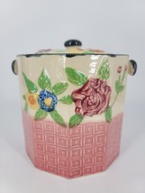 Majolica Canister w. Lid Raised Floral Pattern Geometric Decagon Shape Japan - £14.70 GBP