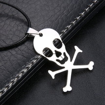 Skull &amp; Crossbones Necklace 1.5&quot; Stainless Steel Pendant New Jolly Roger Pirate - £6.35 GBP