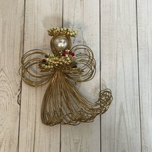 VINTAGE GOLD TONE WIRE WORK FAUX PEARL ANGEL CHRISTMAS BROOCH PIN 2.5&quot; B... - $9.93