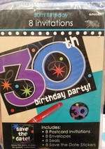 30th BIRTHDAY PARTY INVITATIONS (8) ~ Includes envelopes, seals &amp; save t... - $4.99