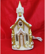 Vintage Shimmering Elegance Porcelain Church Lamp White Gold With Box Works - £27.23 GBP