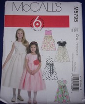 McCall’s Children’s &amp; Girl’s Lined Dresses &amp; Sash Size 7-14 #M5795 Uncut - £4.71 GBP