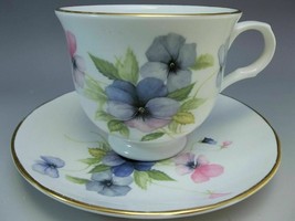 Crown Trent English Tea Cup Saucer Set Flowers Bone China Pink Blue Pansies - £1,314.52 GBP