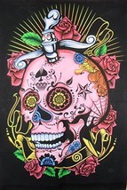 Traditional Jaipur Hand Painted Skull and Roses Poster, Indian Wall Decor, Hippi - £14.13 GBP