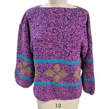 Vtg 80s 90s Pink/Purple Handknit Cotton Sweater 3/4 Kimono Sleeves  Sz L - $77.22