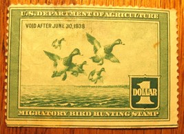 US Department of Agriculture Migratory Bird Hunting Stamp void date of 6-30-1938 - £15.91 GBP