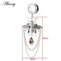 Alisouy 1PC Stainless Steel Bee Water Drop Crystal Chain Pendant Ear Plug Tunnel - £10.47 GBP