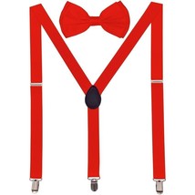 Men AB Elastic Band Red Suspender With Matching Polyester Bowtie - $4.94