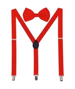 Men AB Elastic Band Red Suspender With Matching Polyester Bowtie - £3.94 GBP