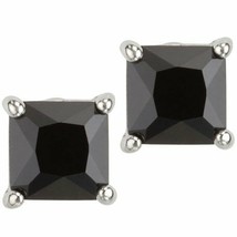 Square Black Princess Cut CZ Screw Post Back Sterling Silver Men Stud Earrings - £18.97 GBP+