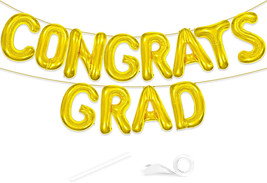 Congrats Grad Banner Balloon, 16&quot; Gold 2025 Graduation Party Decorations - $9.85