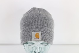 Vintage Carhartt Spell Out Box Logo Knit Winter Beanie Hat Cap Heather Gray USA - £19.29 GBP