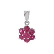 Brilliant Round 1.34 ct Ruby Flower Pendant Necklace Studded in 18K White Gold - £601.56 GBP
