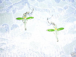 Dragonflies W Green &amp; Yellow W Blue Dots Cahrm Earrings Dragonfly Jewelry - £3.99 GBP