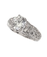 14K white gold floral engagement ring white sapphire center - $545.00+