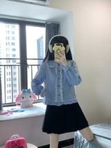 KOSAHIKI Sweet ita Blouses Women Kawaii Bow  Ruffles Long Sleeve Plaid JK Shirts - £56.41 GBP