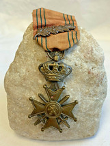 Rare! Belgian WWII War Cross w/ Palm Early Royal King Leopold III Cypher Badge - £135.85 GBP