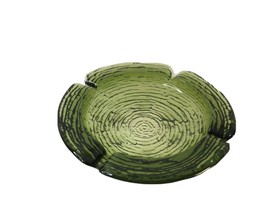 Vtg ANCHOR HOCKING Soreno Lido Avocado Green Glass Ashtray Textured Bark Sponge - £13.91 GBP