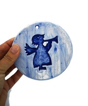 1Pc Handmade Blue Ceramic Angel Ornament Christmas Wall Hanging Pottery Decor - £20.45 GBP