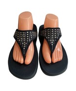 FitFlop Navy Suede &amp; silver tone studs Thong Wedge Sandals Size US 9 EU 41 - $54.45