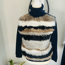 Opening Ceremony Navy Blue Merino Wool Rabbit Fur Turtleneck Sweater, Sm... - £126.62 GBP