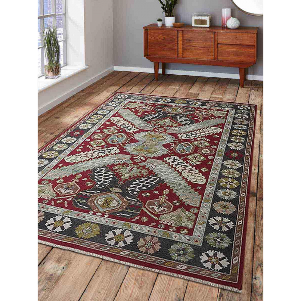 Glitzy Rugs 6 x 9 ft. Hand Knotted Sumak Wool Area Rug Red Charcoal - Or... - $454.85