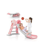 3-in-1 Folding Slide Playset with Basketball Hoop and Small Basketball-P... - $103.89