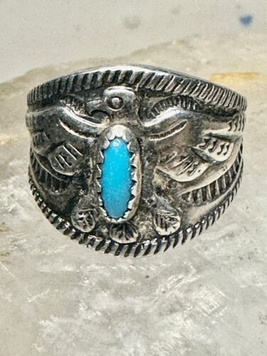 Primary image for Phoenix ring size 5 turquoise band sterling silver band women boys girls