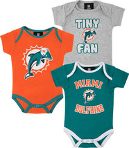 Miami Dolphins freeship Football Infant Tiny Fan 3 Piece Creeper Set 3-6m Month - £24.49 GBP