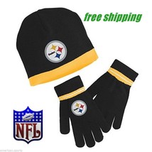 Pittsburgh Steelers Boys Girls Warm Nfl Football Winter Knit Hat And Glove Set - £16.41 GBP