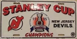 NEW JERSEY DEVILS 1995 NHL STANLEY CUP CHAMPS METAL LICENSE PLATE WALL S... - $14.73