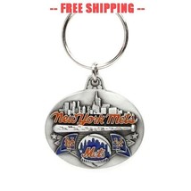 New York Mets free shipping MLB Baseball Oval Pewter Keychain Key Chain New - £9.99 GBP