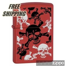 Zippo Cigarette FREE SHIPPING NEW Skull and Crossbones Red Matte Pocket Lighter - £19.90 GBP