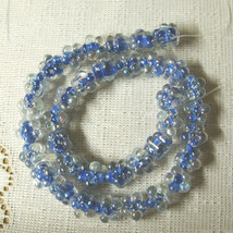 Glass Flower Beads Clear with Blue, AB Finish 12mm, 9 pc. - $3.89