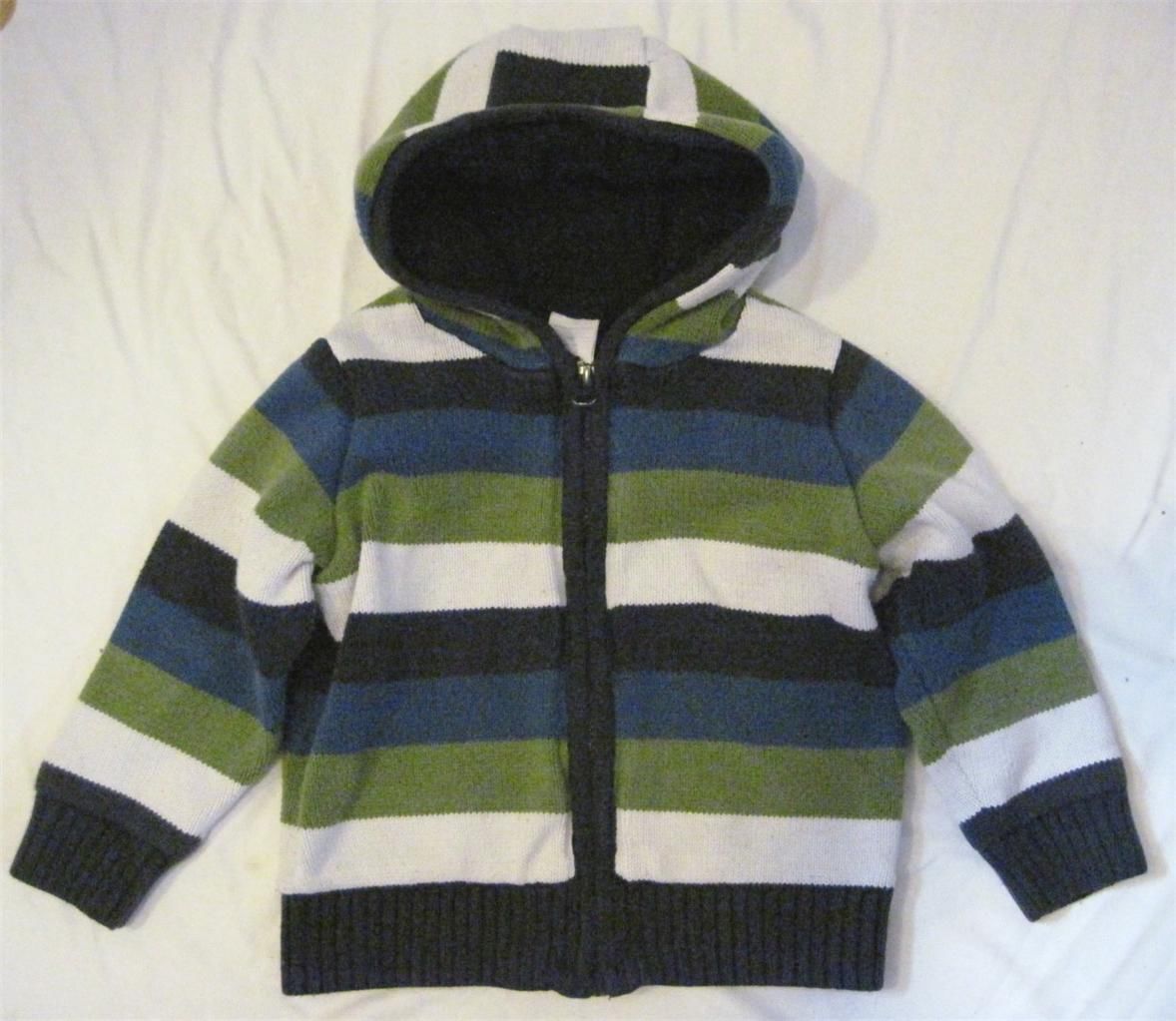 Kids Size 24 Months Striped Knit Hoodie Jacket  Wonderkids Lined Front Zipper - $9.79