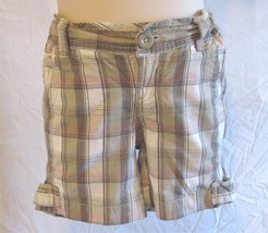 Size 4 Girl's Tan Plaid Shorts Faded Glory Adjustable Waist Cotton Front Zipper - £5.70 GBP