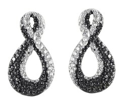 0.10CT Black &amp; White Simulated Diamond Infinity Stud Earrings white Gold Plated - £107.40 GBP