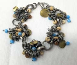 Boho Chic Artisanal Wire-Wrapped Bracelet with Wooden Accents and Blue Bead High - £15.11 GBP