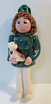 Vtg Dough Dollies Hand Painted Girl Puppy Dog Christmas Tree Ornament by Korki - £13.46 GBP