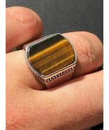 Solid 925 Sterling Silver Tiger's Eye Mens Signet Ring - $99.00