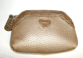 Brighton Gold Tan Pebbled Leather with Croc Zip Coin Purse Floral Lining Cute! - £15.72 GBP