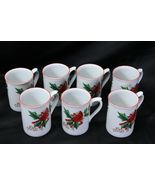 Gibson Christmas Cardinals Pine Holly Mugs 4-1/4&quot; Lot of 7  Xmas - $32.78 CAD
