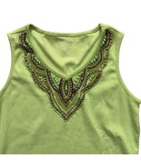 Chico&#39;s Tank top Women&#39;s Size Large (Chicos 2) Green Beaded Neck Sleeveless - €11,03 EUR