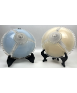 2 Antique Ornate Cieling Glass Lamp Shades 10&quot; Blue &amp; Cream Beaded Art D... - £77.97 GBP