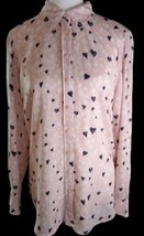 Talbots Petites Blouse Mp Button Up Heart Print Pink Rayon - £11.04 GBP