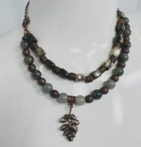 Smoky Quartz Schalenblende Gemstone Beads Double Copper Tone Necklace Pendant - £31.96 GBP